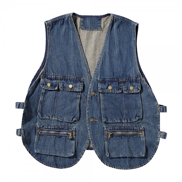 Denim Sleeveless Cargo Vest